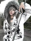 【26s Jan.】Vintage Printed Fur-Trim Zip-Up Hoodie Jacket