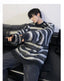 Black and White Striped Crew Neck Sweater