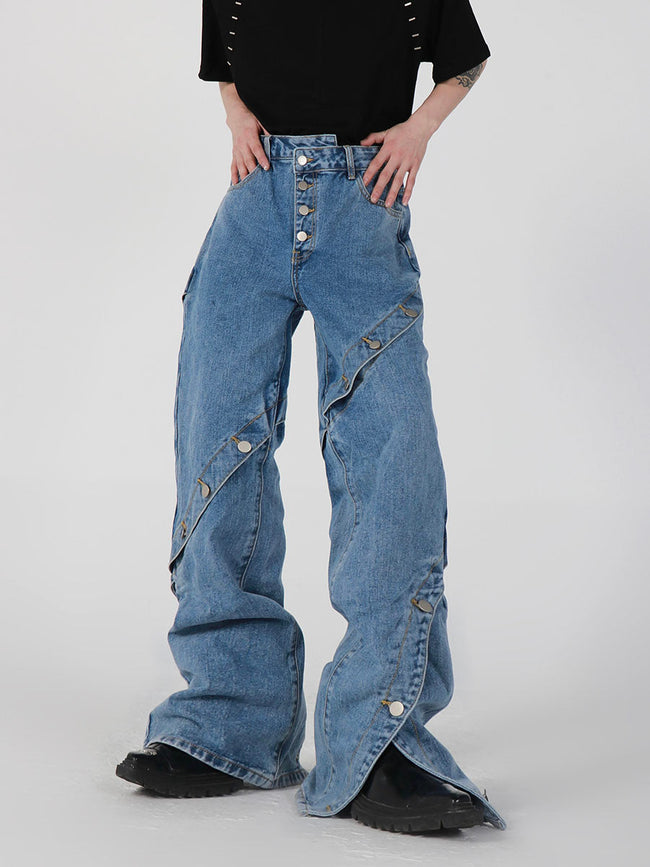 【25s Jun.】Metal Button Wide-leg Jeans Hover Image