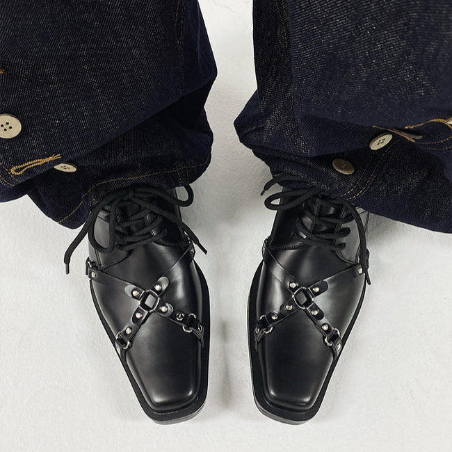 Dark Punk Style Lace-up Leather Shoes Hover Image
