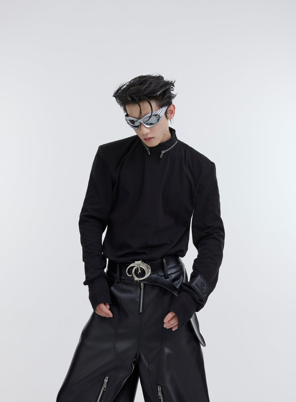 【23s October.】Metal Zipper Stand Collar Shoulder Padded Bottoming Shirt