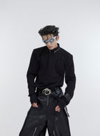 【23s October.】Metal Zipper Stand Collar Shoulder Padded Bottoming Shirt