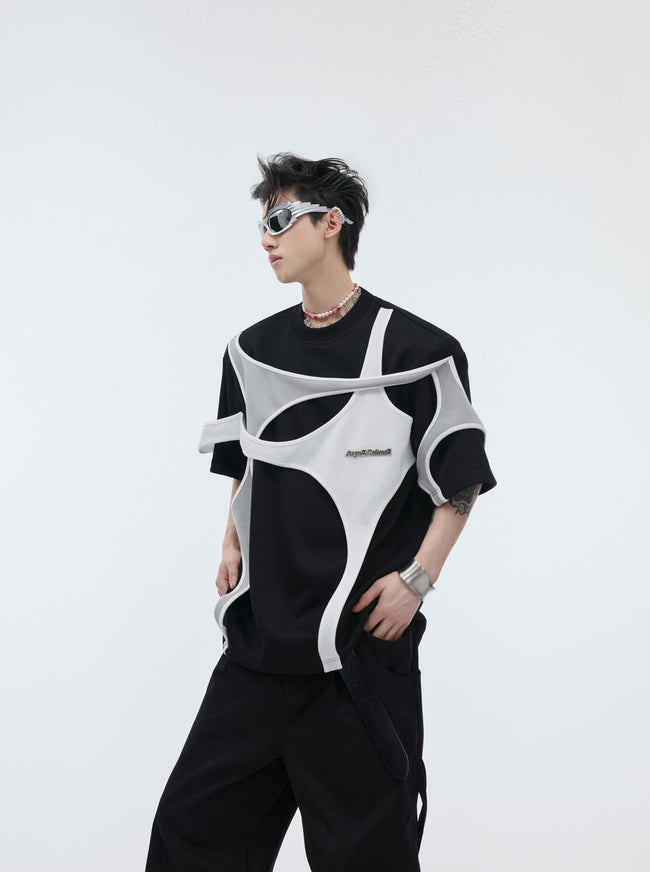 【24s April.】Double Layer Patchwork Design T-shirt Hover Image