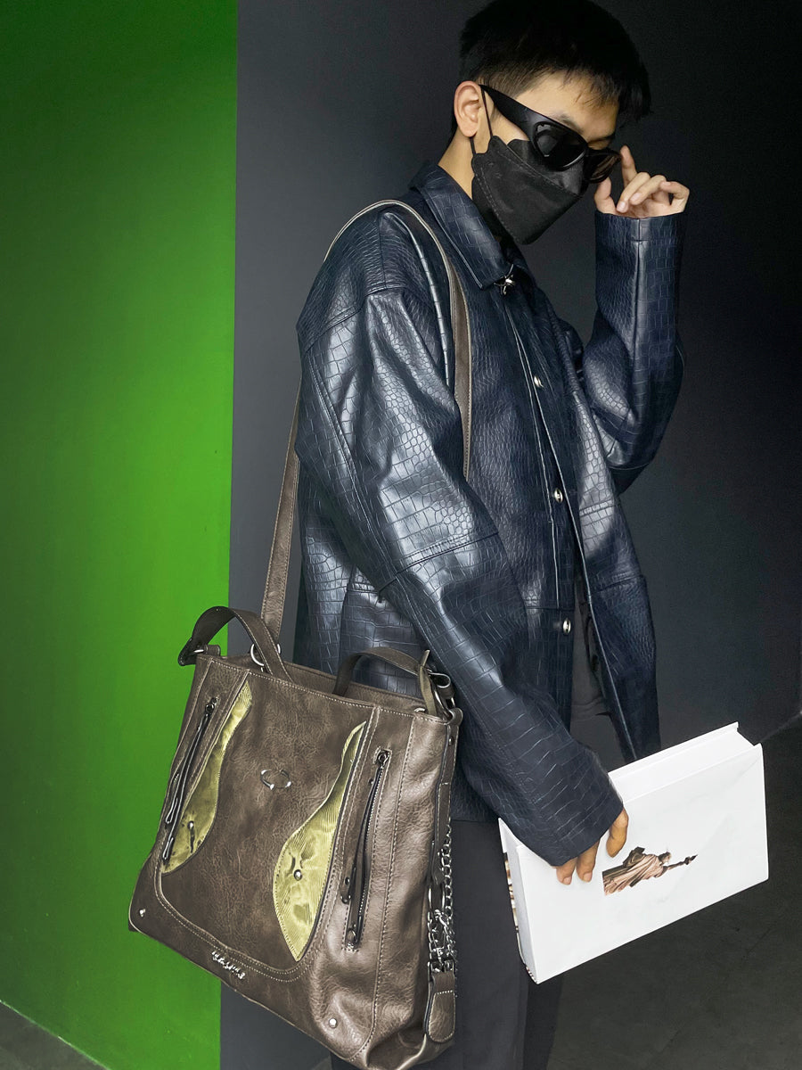 Retro Color-blocked Crossbody/Backpack