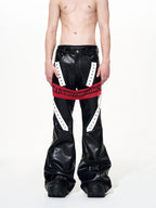 【25s Dec.】Color-blocked Ribbon Racing Leather Jacket/ Pants