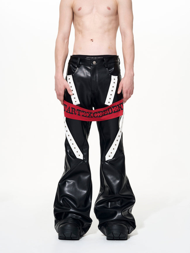 【25s Dec.】Color-blocked Ribbon Racing Leather Jacket/ Pants Main Image