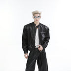 【25s Feb.】Stand Collar Shiny PU Short Leather Jacket