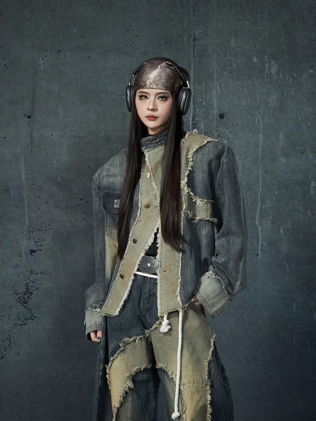 【25s Feb.】Wasteland Style Patchwork Raw Edge Denim Jacket/Pants Main Image