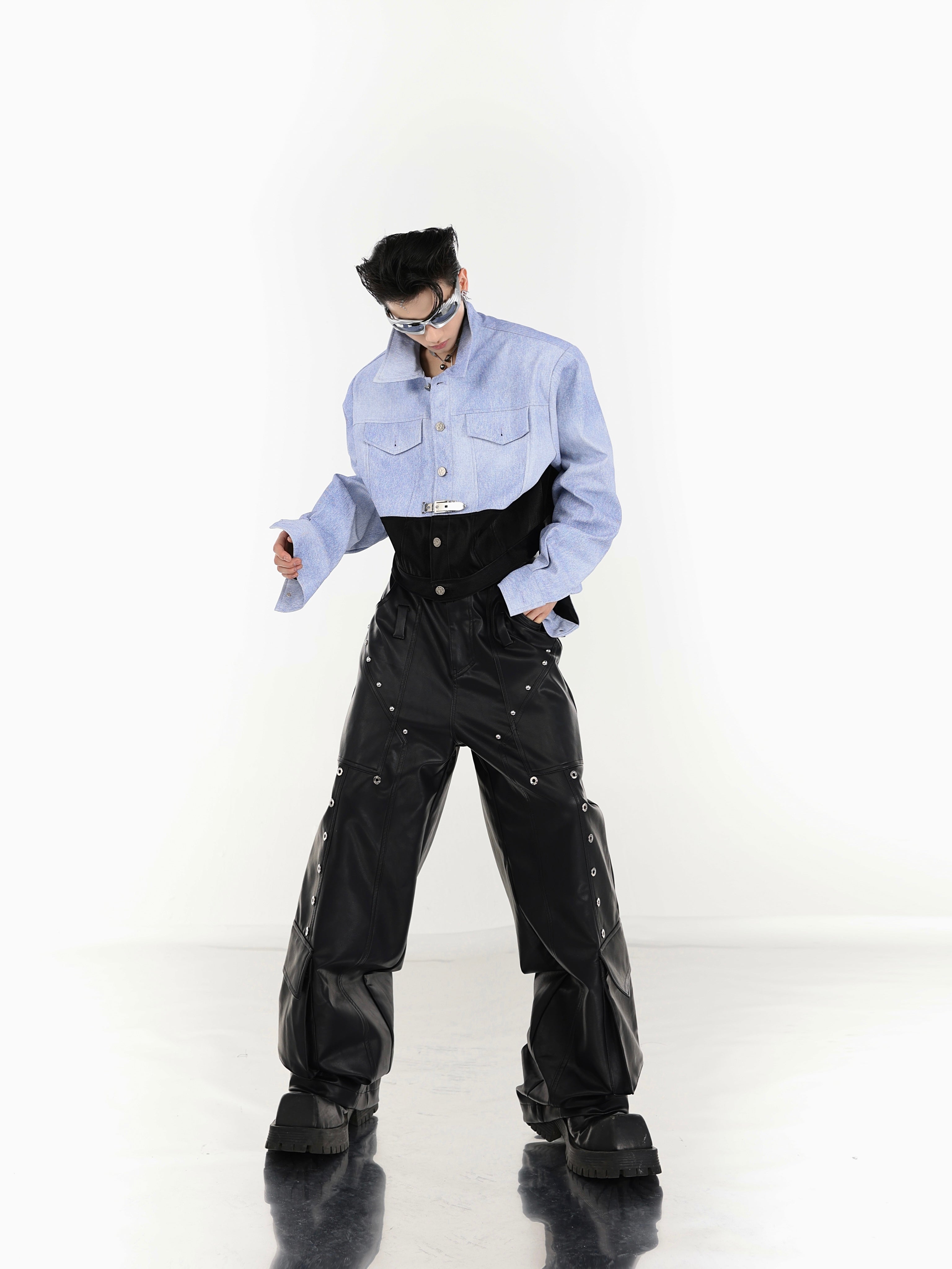【25s Mar.】PU Patchwork Shoulder Pad Jacket