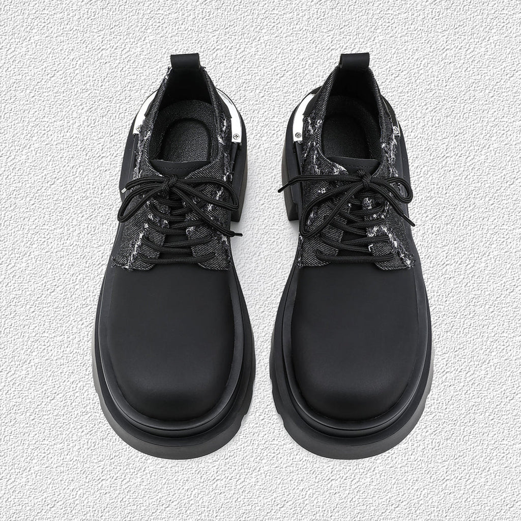 Denim Patchwork Iron Plate Thick-soled Derby Shoes