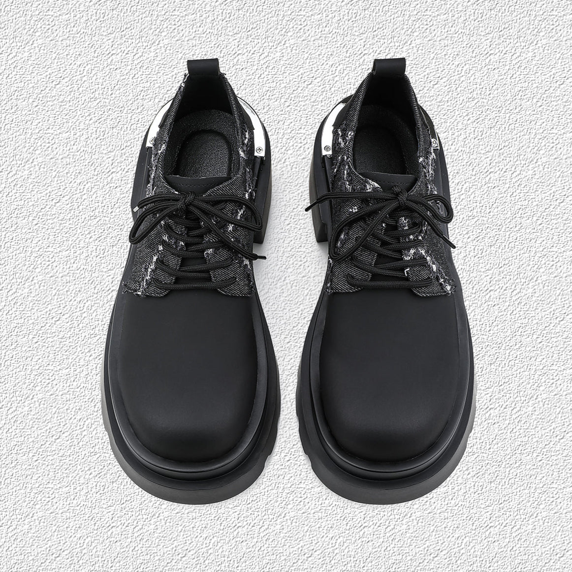 Denim Patchwork Iron Plate Thick-soled Derby Shoes