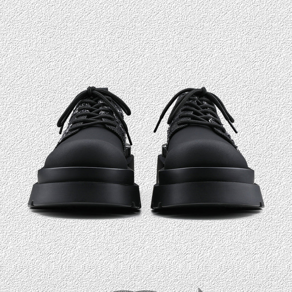 Denim Patchwork Iron Plate Thick-soled Derby Shoes