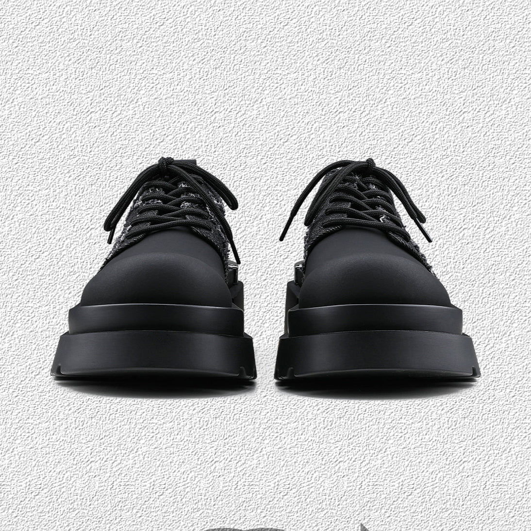 Denim Patchwork Iron Plate Thick-soled Derby Shoes