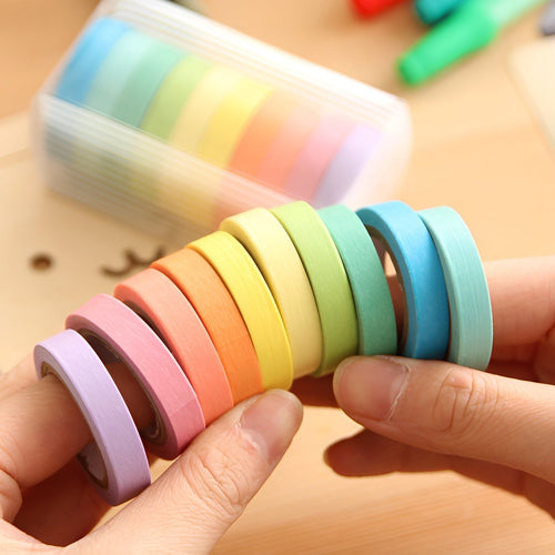 10 Psc Candy Color Decorative Adhesive Tapes