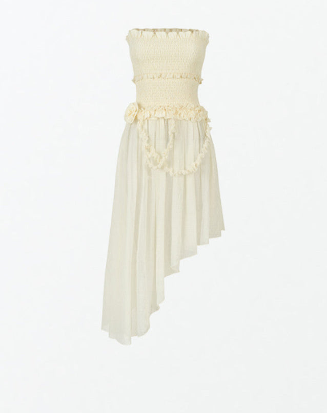 Elegant Irregular Mesh Chest-Wrap One-Shoulder Dress