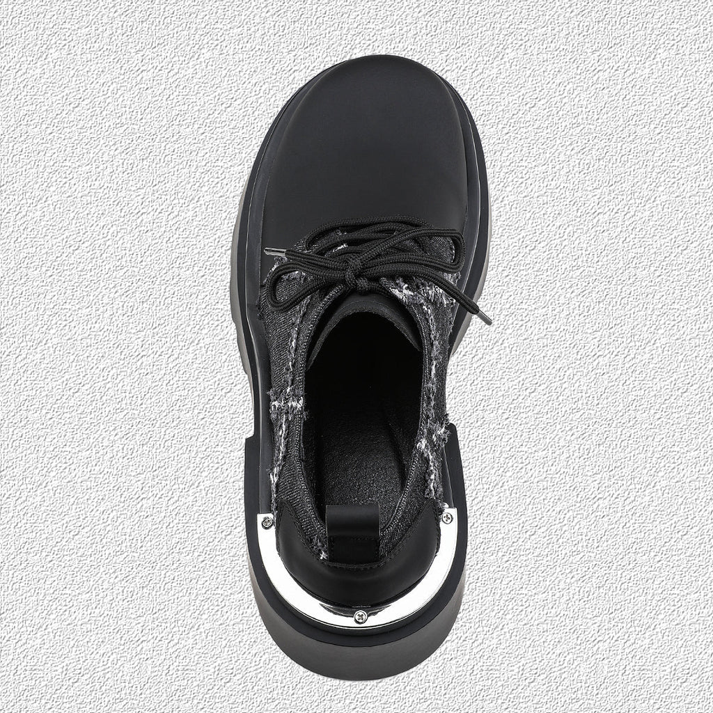 Denim Patchwork Iron Plate Thick-soled Derby Shoes