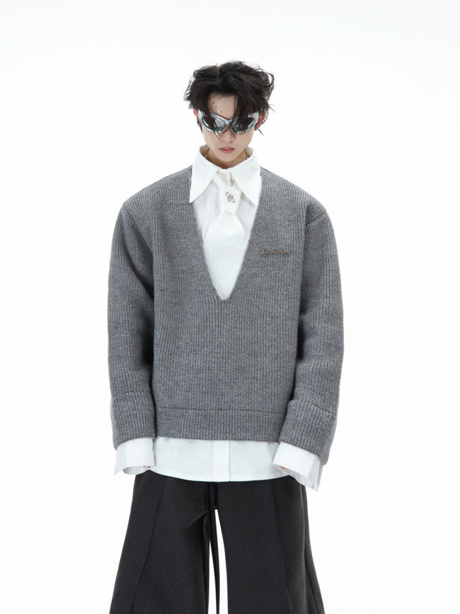 【25s Jan.】Shirt Mock Two Piece Stitching Sweater Hover Image