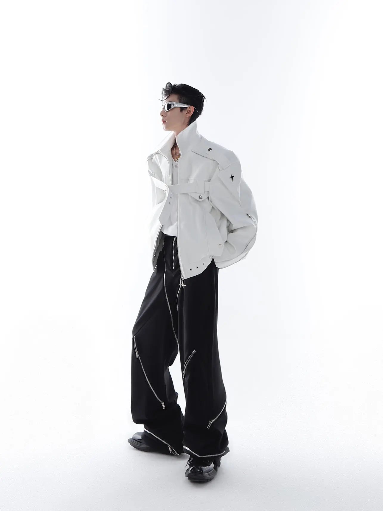 【23s Feb.】Button and Zip Leather Jacket