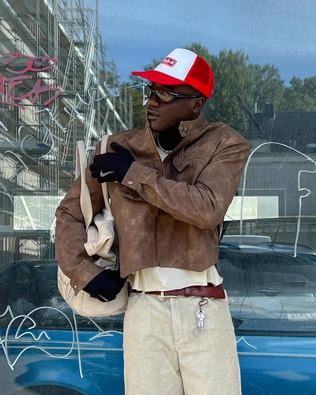 【23s August.】Brown Shoulder Pad Leather Jacket Main Image