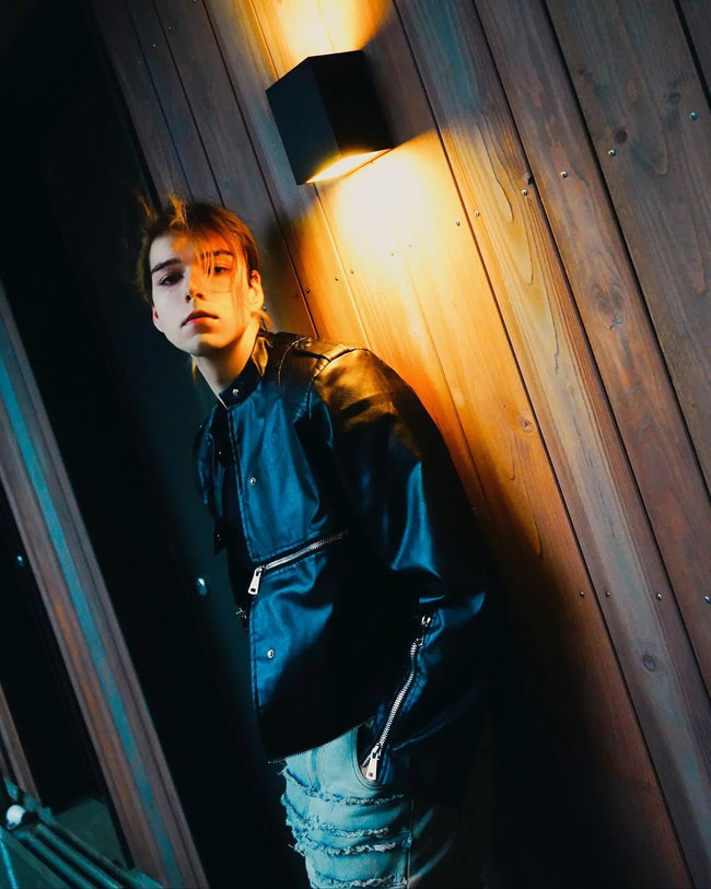 【23s Feb.】Zipped Surround PU Leather Jacket Hover Image