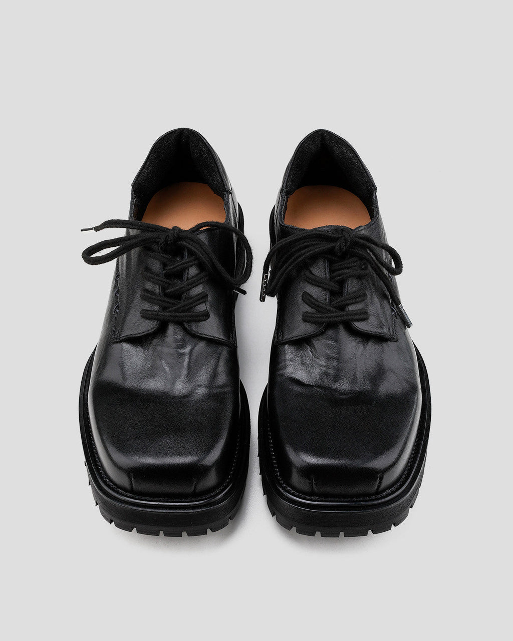 Washed Leather Square-Toe Derby Shoes