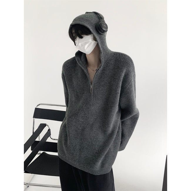 【23s November.】Half-zip Hooded Knitted Sweater Hover Image