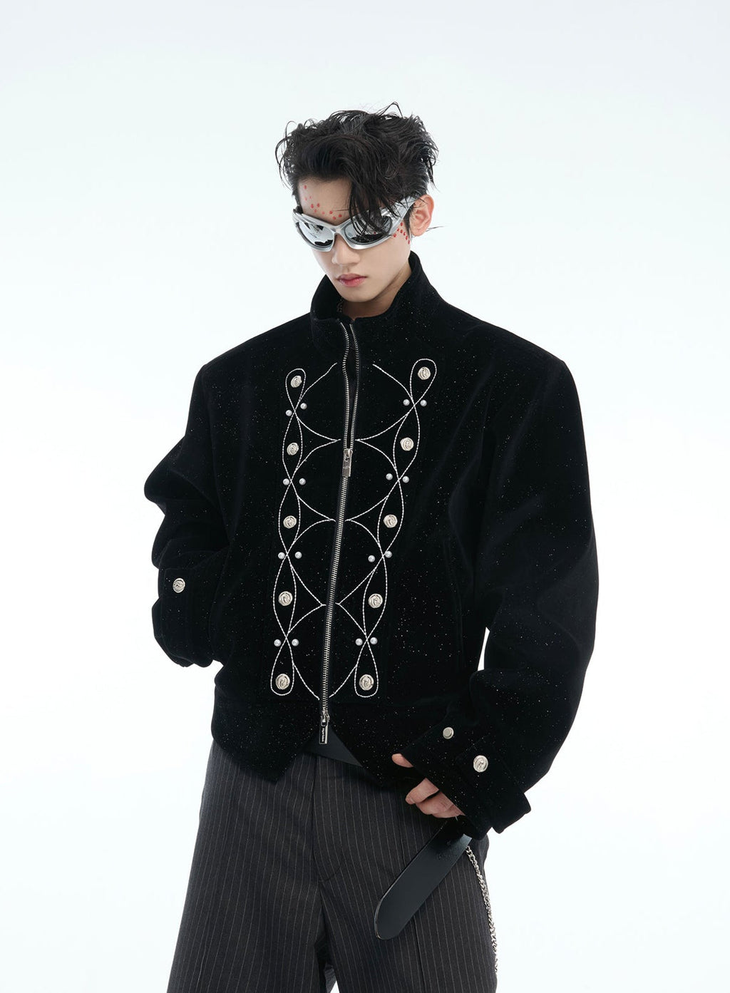 【25s Nov.】Glittery Metal Buttons Stand Collar Jacket