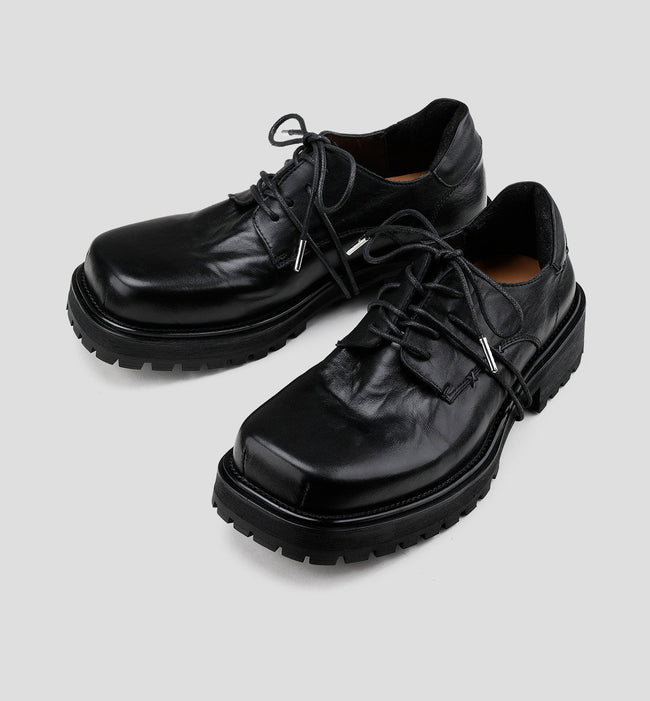 Washed Leather Square-Toe Derby Shoes Hover Image