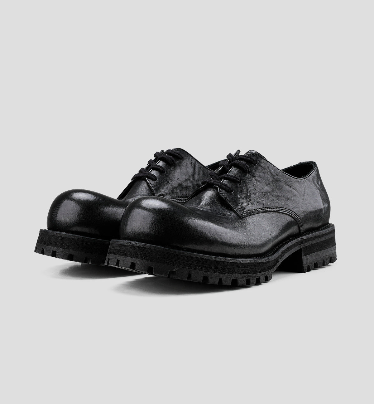 Washed Leather Thick-soled Round-toe Derby Shoes