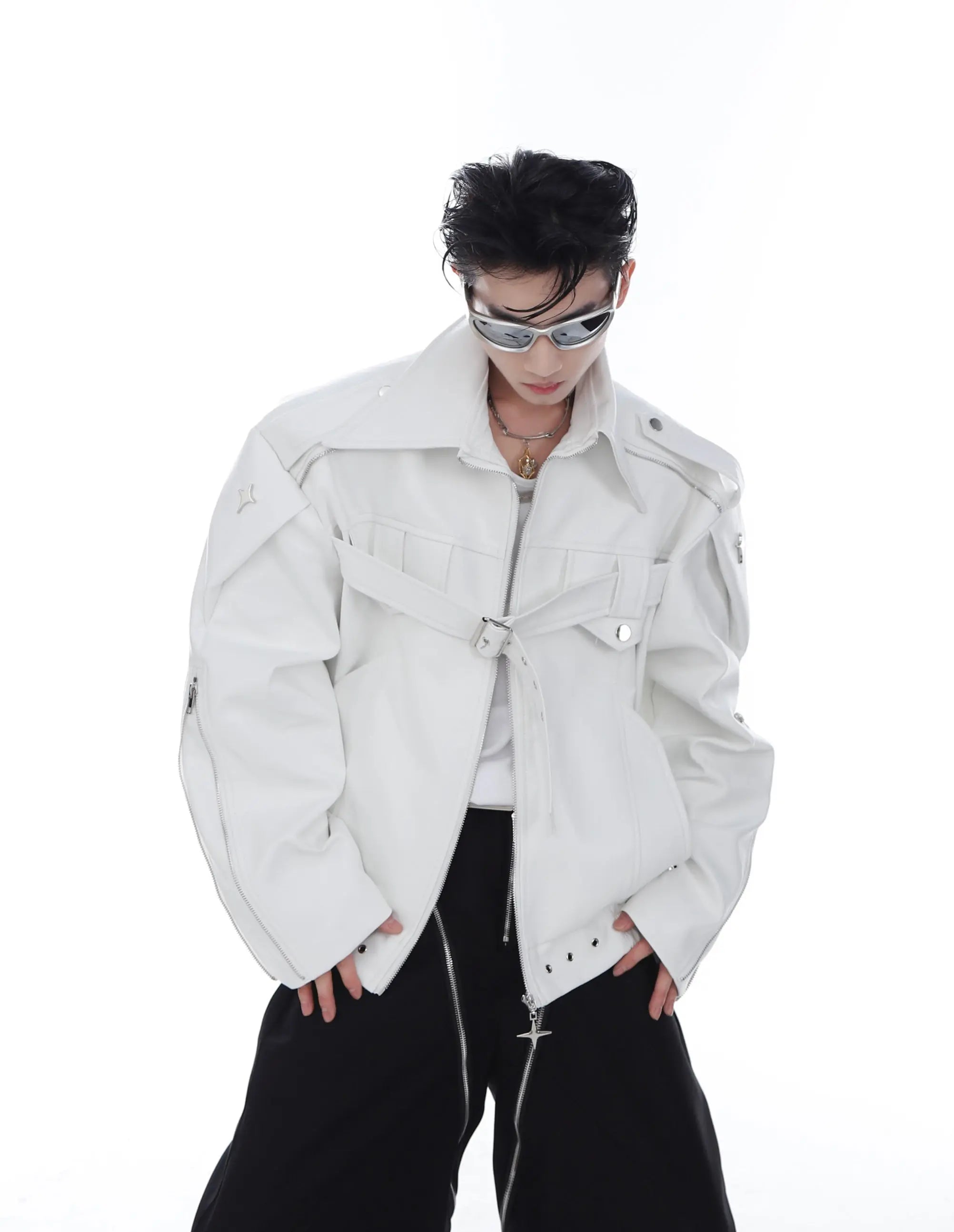【23s Feb.】Button and Zip Leather Jacket