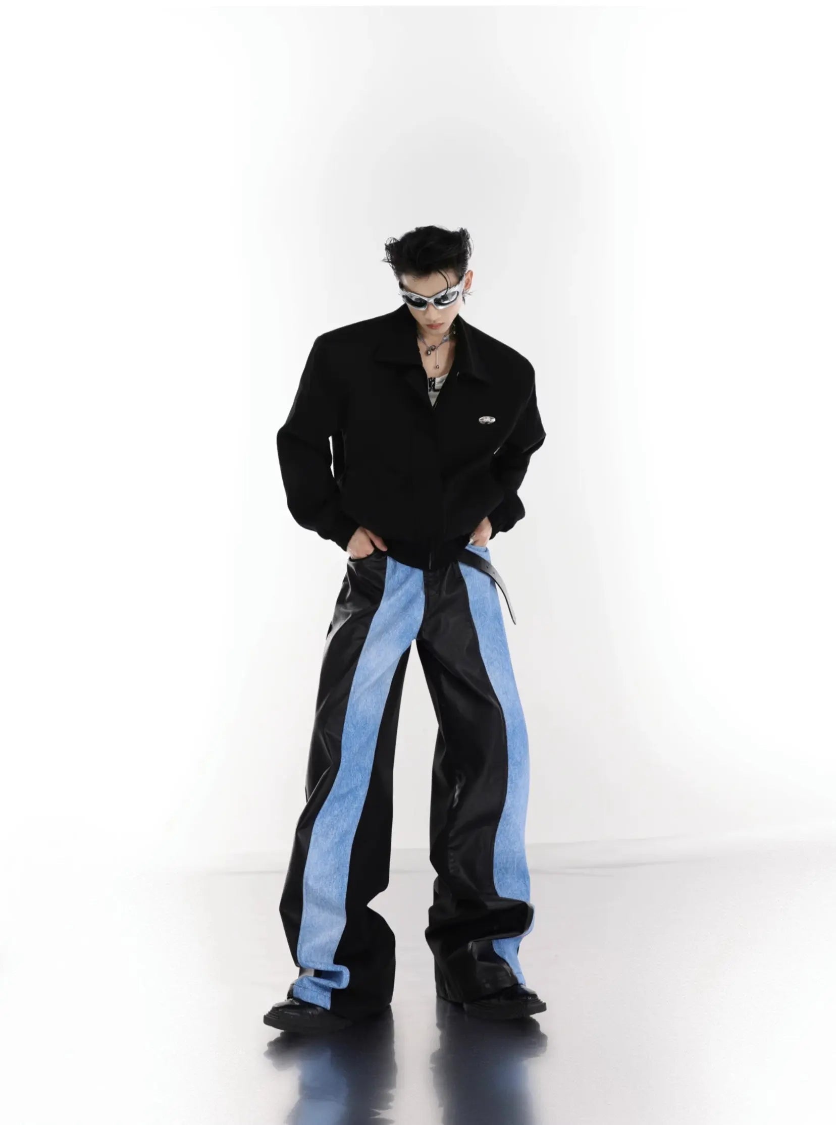 【25s Mar.】PU Leather Blue Black Trousers