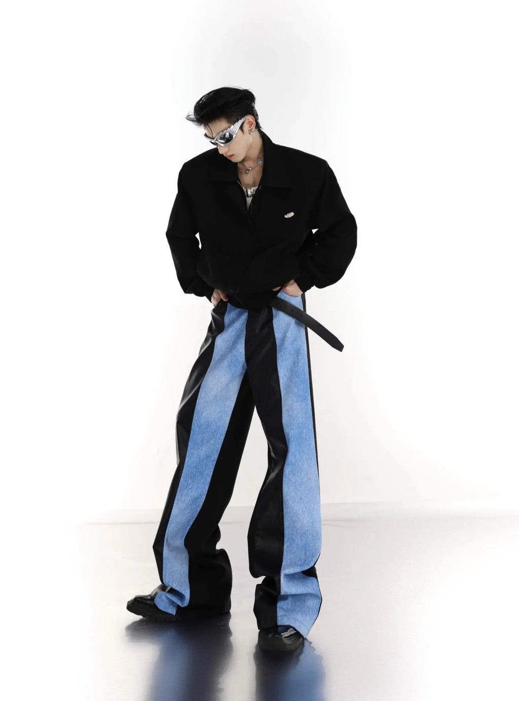 【25s Mar.】PU Leather Blue Black Trousers
