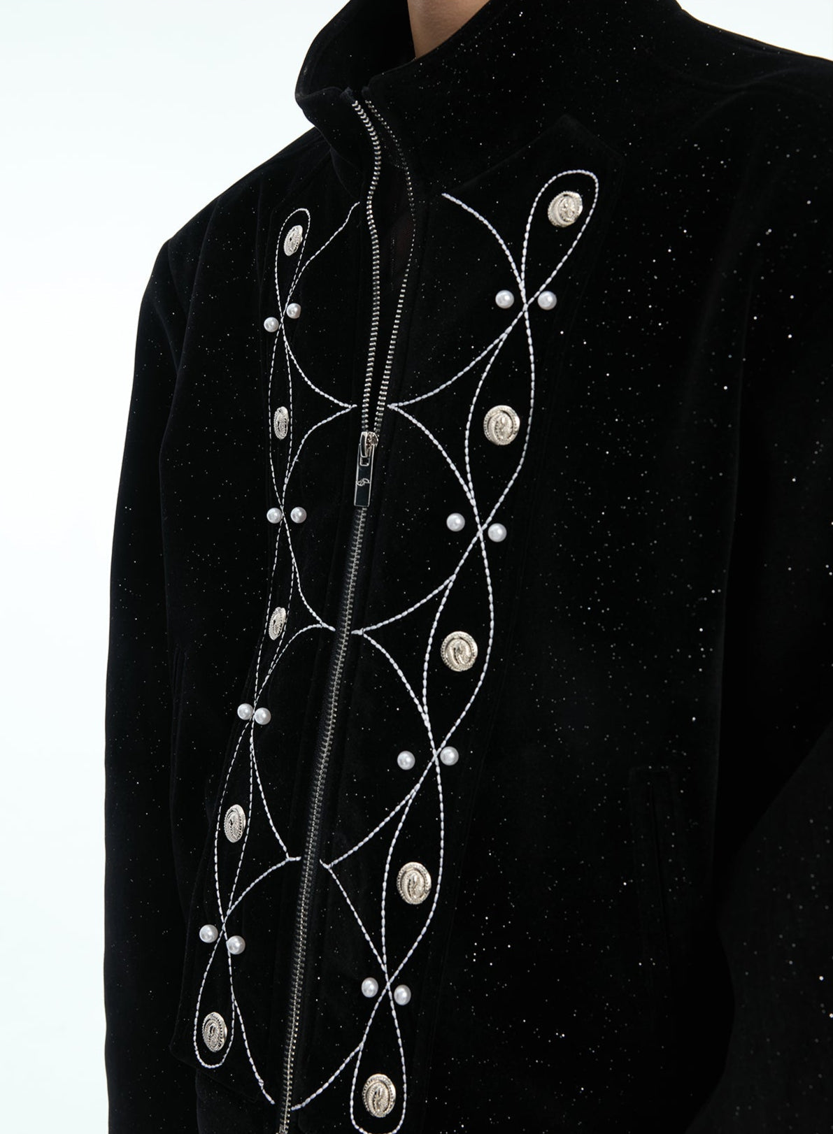 【25s Nov.】Glittery Metal Buttons Stand Collar Jacket