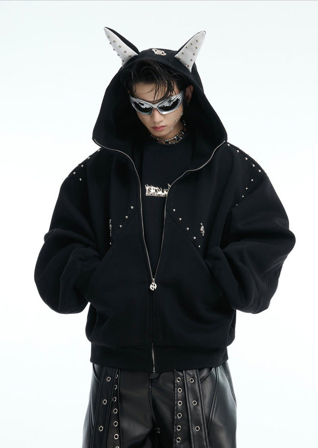 【25s Feb.】Rivet Stitching Doberman Hooded Couple Jacket Hover Image