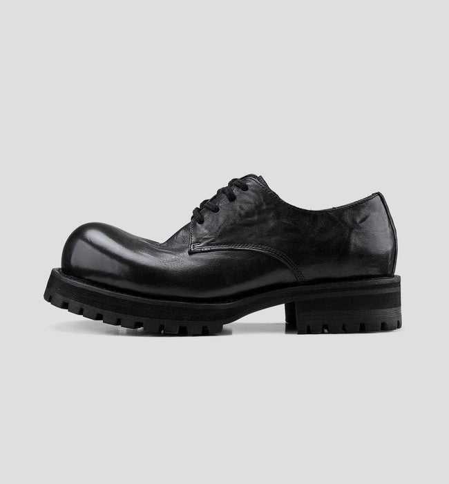 Washed Leather Thick-soled Round-toe Derby Shoes Hover Image