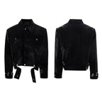 【25s Aug.】Metal-Panel Cropped Croc Leather Jacket