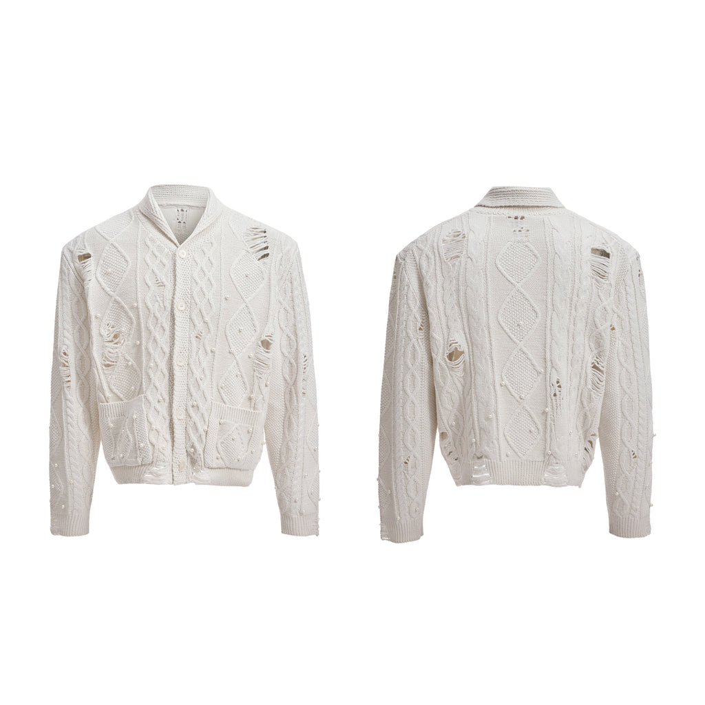 【25s Aug.】Pearl Detail Knit Hollow-Out Cardigan