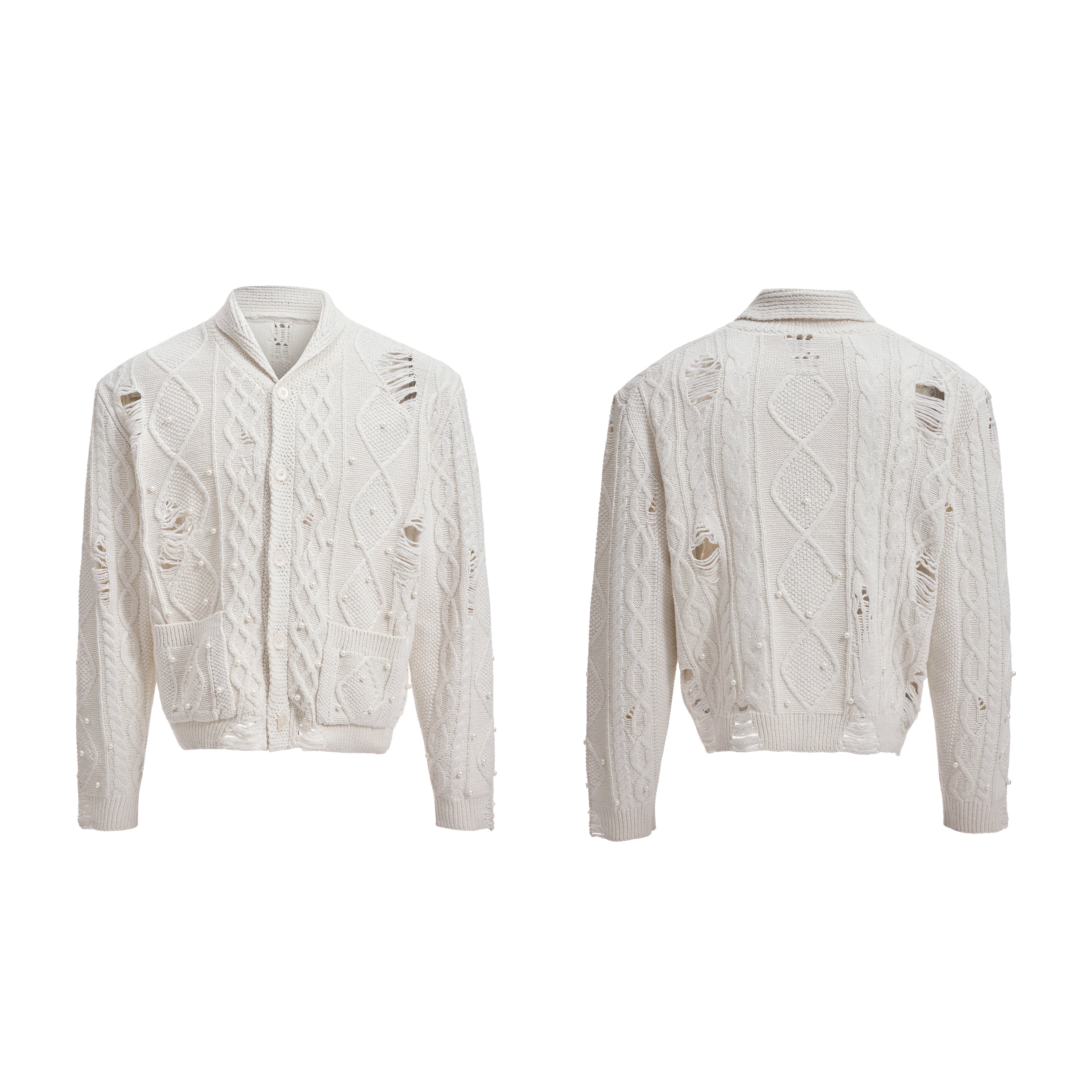 【25s Aug.】Pearl Detail Knit Hollow-Out Cardigan