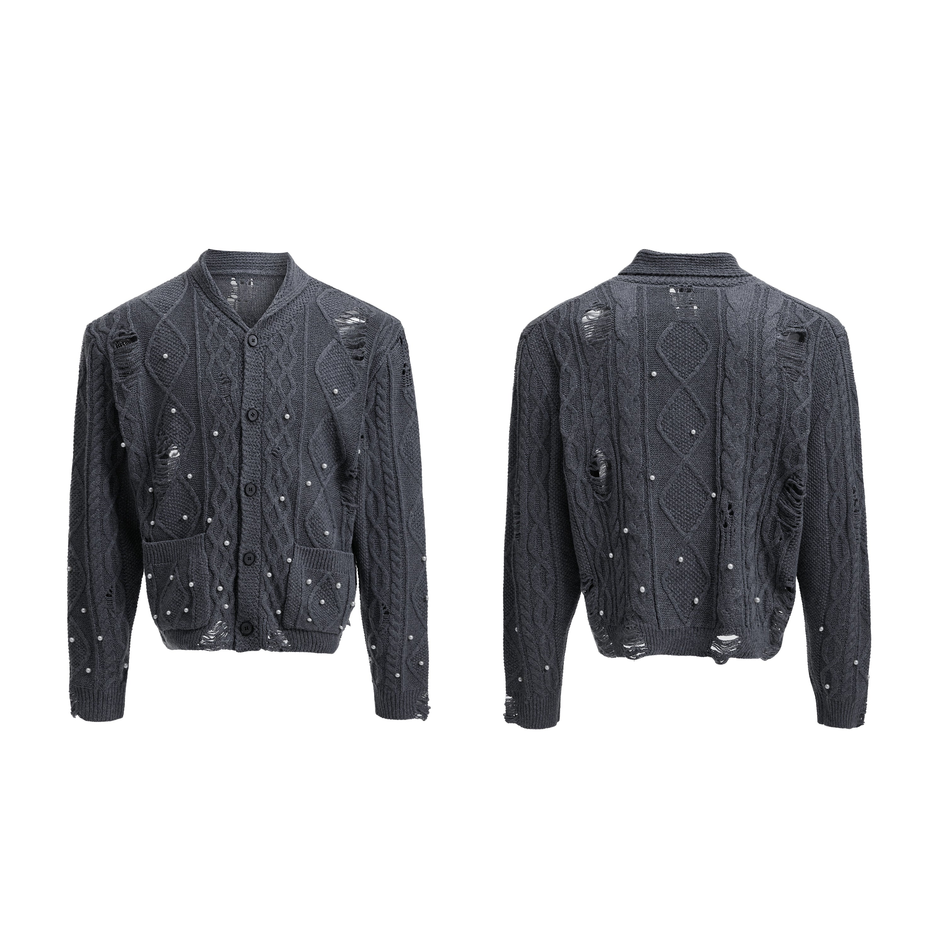 【25s Aug.】Pearl Detail Knit Hollow-Out Cardigan