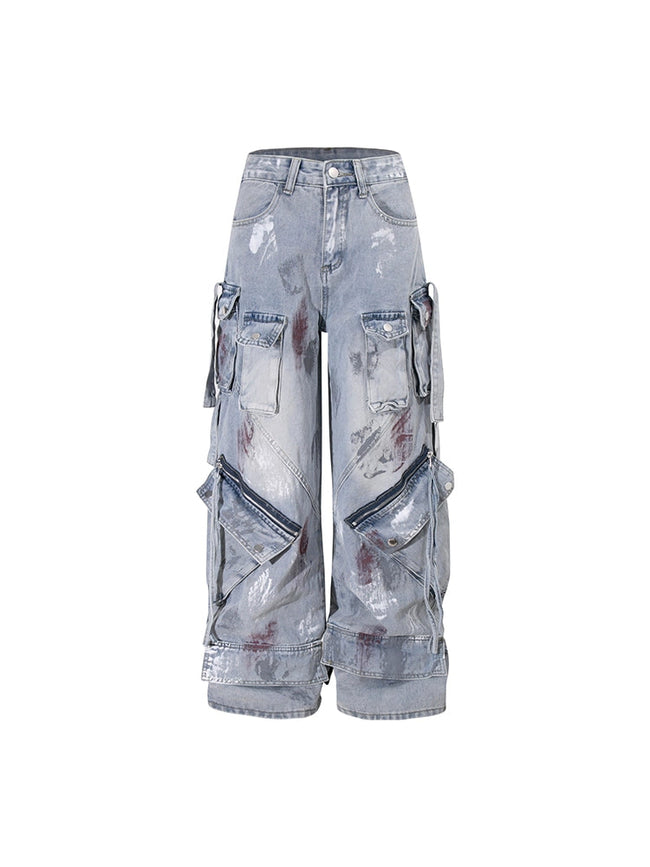 【25s Aug.】Graffiti Multi-Pocket Loose Draped Wide-Leg Jeans Main Image
