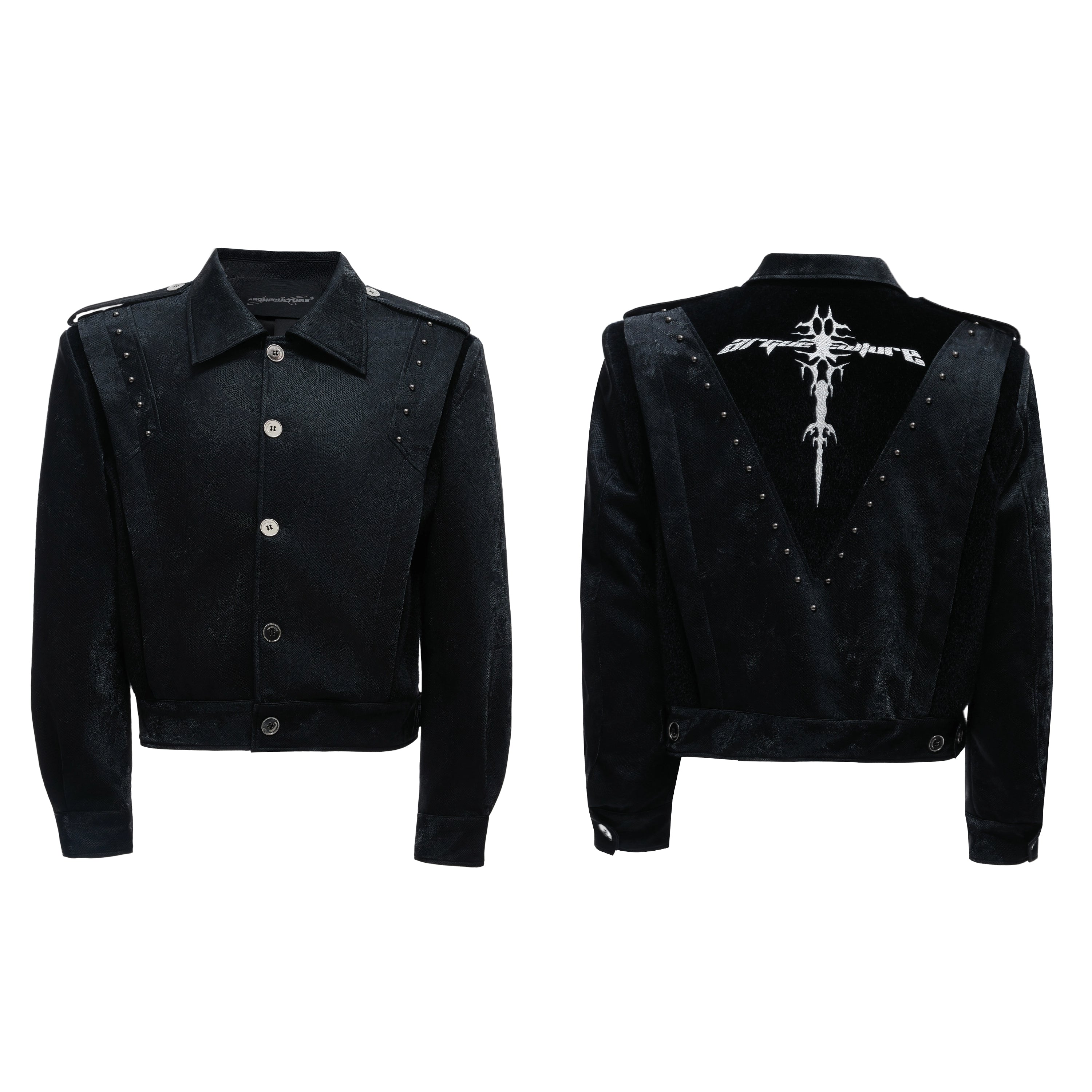 【25s Aug.】Studded Embroidered Snakeskin Leather Short Jacket