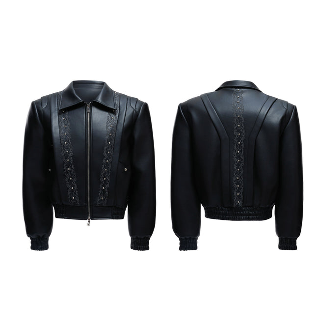 【25s Aug.】Embroidered Cropped Leather Jacket Main Image