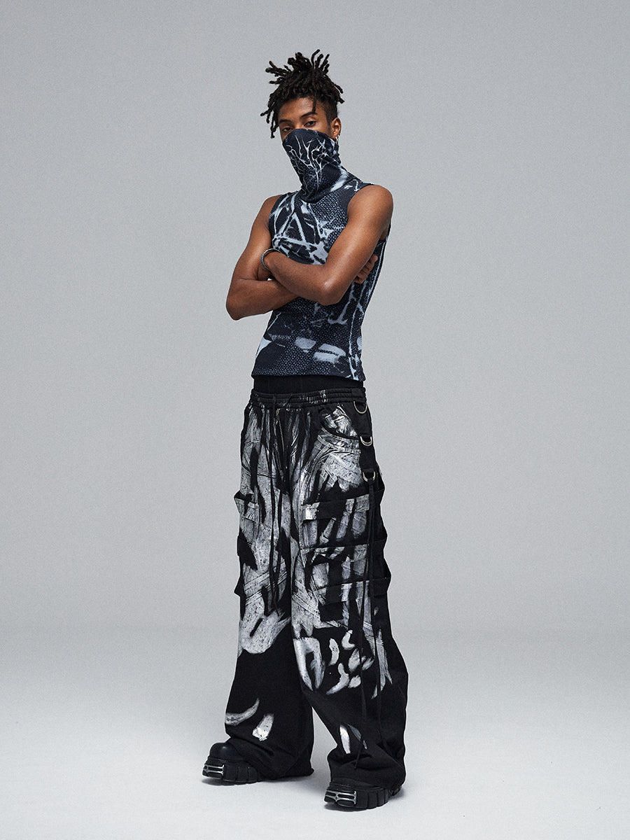 【25s Mar.】Deconstructed Style Brushed Silver Ribbon Drawstring Overalls