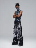 【25s Mar.】Deconstructed Style Brushed Silver Ribbon Drawstring Overalls