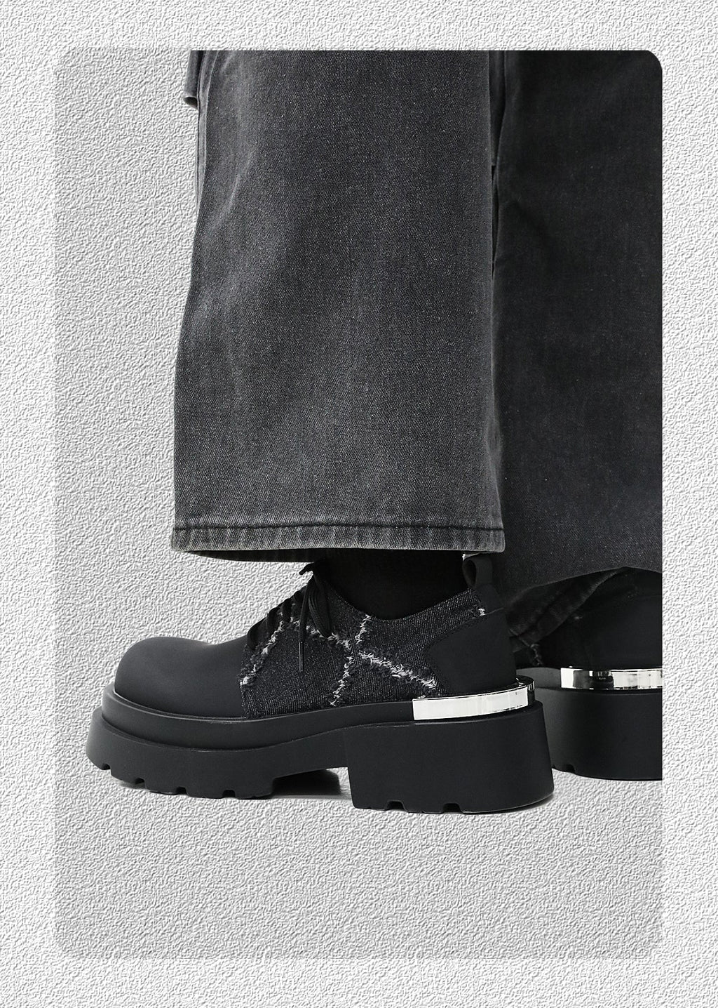 Denim Patchwork Iron Plate Thick-soled Derby Shoes