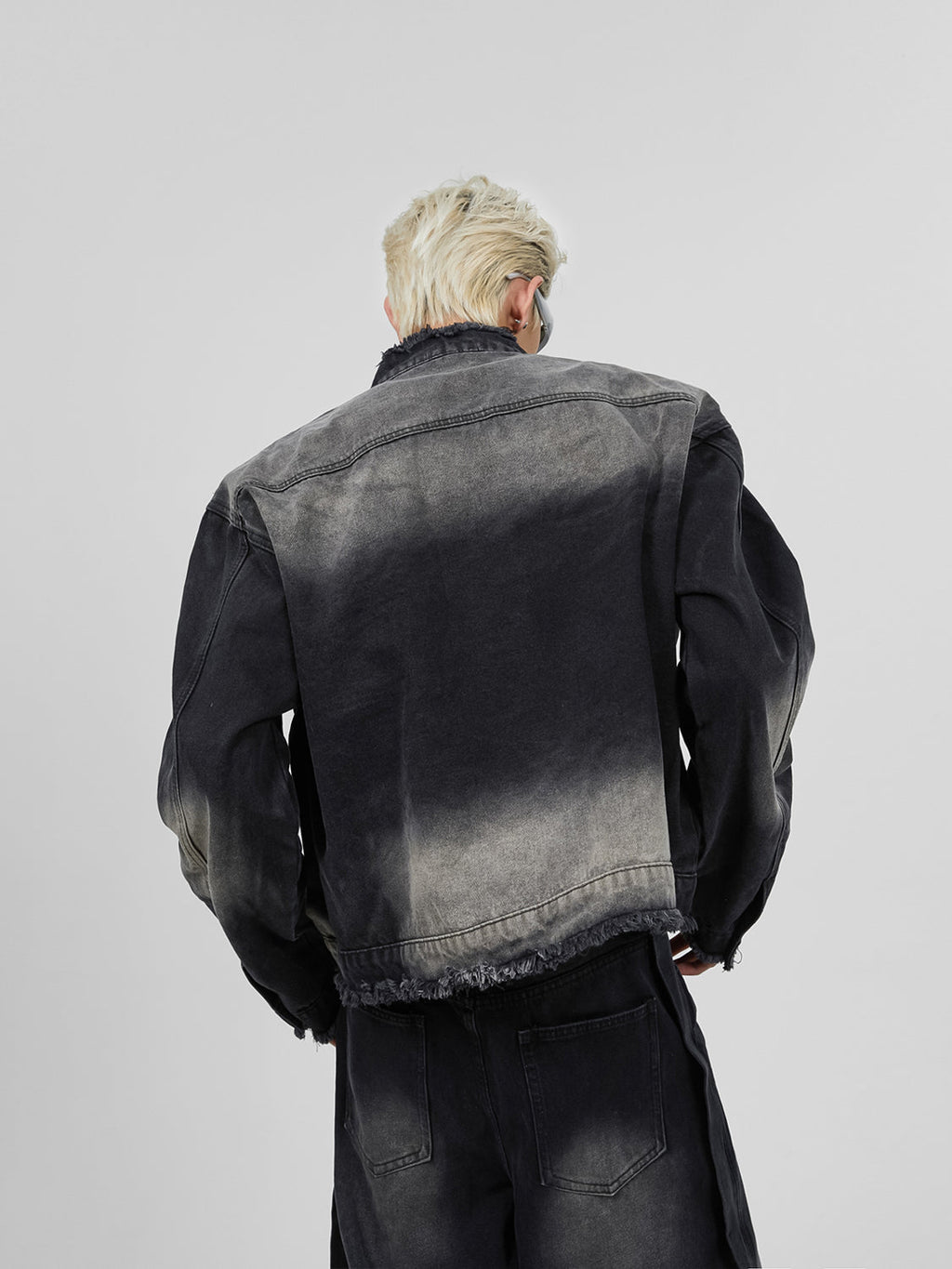 【23s November.】Distressed Brushed Stand Collar Denim Jacket