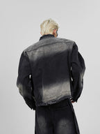 【23s November.】Distressed Brushed Stand Collar Denim Jacket