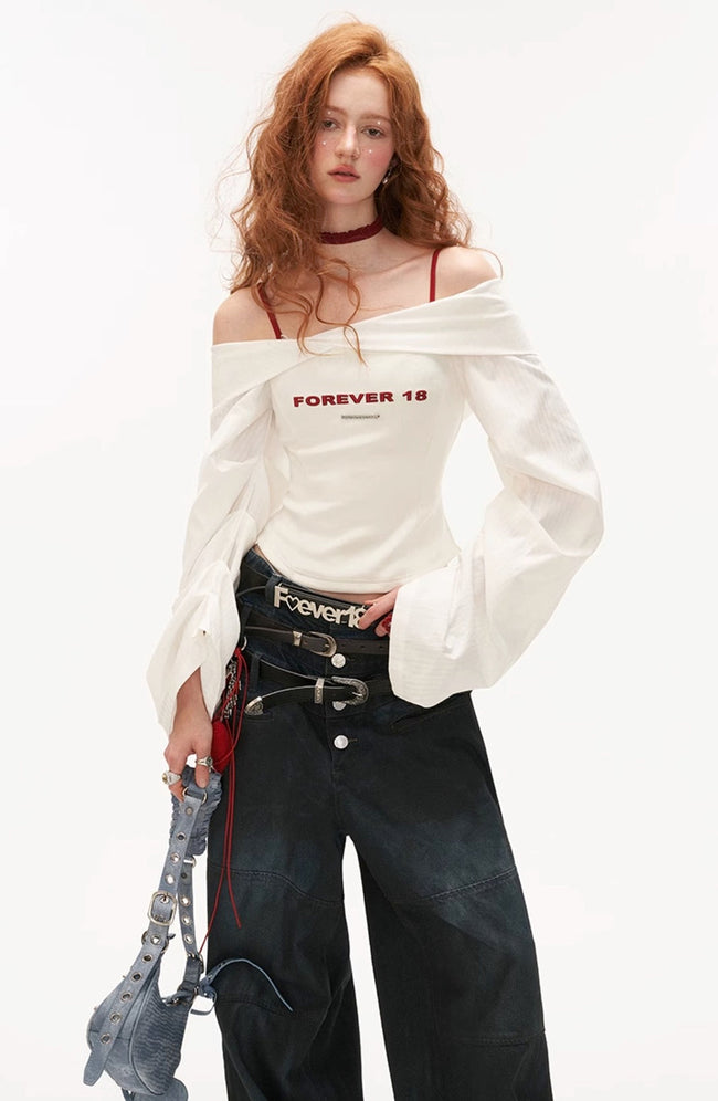 Lantern sleeve white shirt and bra Hover Image