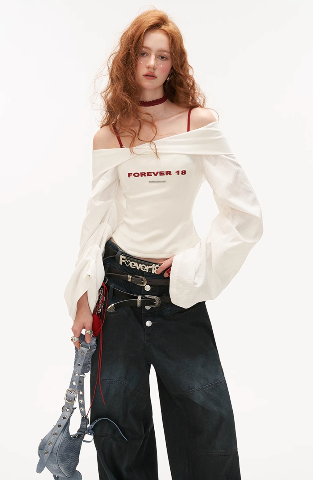 Lantern sleeve white shirt and bra