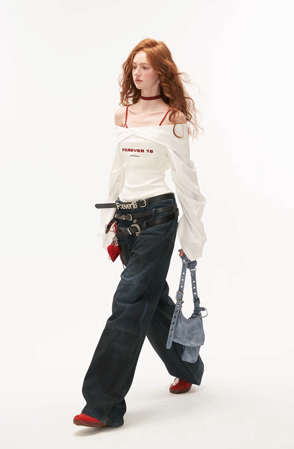 Lantern sleeve white shirt and bra